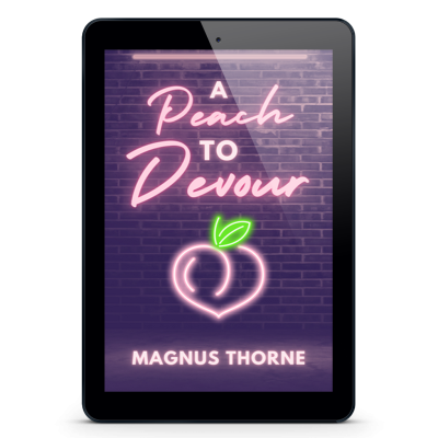 An eReader tablet featuring the book cover of A Peach to Devour by Magnus Thorne