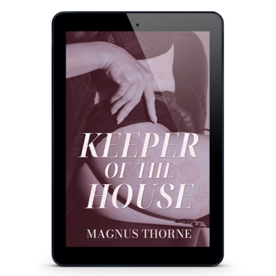 An eReader tablet featuring the book cover of Keeper of the House by Magnus Thorne